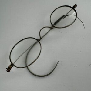 Antique Round Eyeglasses Wire Rim Gold Tone Prescription